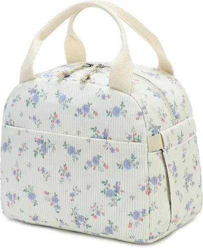 Vista 24 de Bluboon Bolsa de almuerzo para mujer, bonita bolsa de almuerzo de pana con correa para el hombro, reutilizable, aislada, gran capacidad