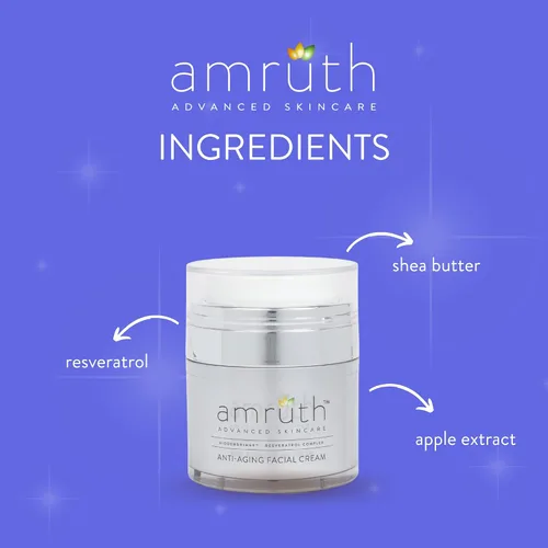 Vista 6 de Amruth Resveratrol Crema facial antienvejecimiento diaria, tarro de 1 onza con bomba, ligera, reafirma y nutre la piel, suaviza la apariencia