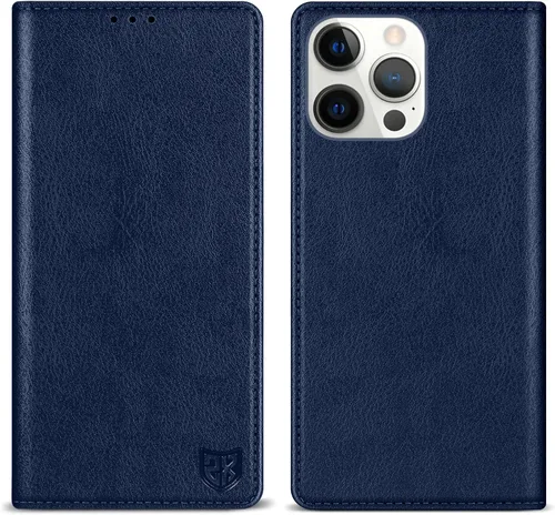 Vista 11 de ZZXX Funda tipo cartera para iPhone 14 con bloqueo RFID, soporte de ranura para tarjetas, funda protectora de cuero magnético fuerte plegable