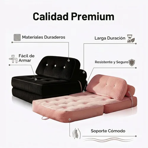 Vista 2 de Sofá cama plegable Futón Sofá Cama Silla Rosa y Negro Negro y rosado