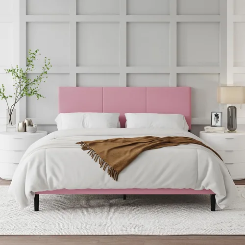 Vista 12 de IOILORI Base de cama de tamaño matrimonial con cabecera tapizada, listones de madera resistentes, no requiere somier, silencioso, fácil montaje Beige