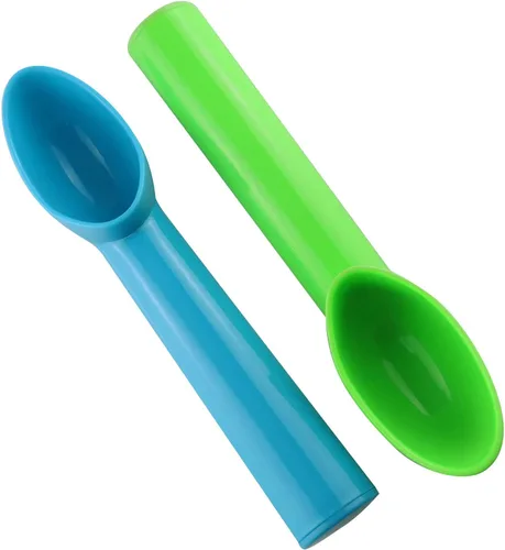 Vista 2 de Cucharas de plástico para helado, cucharas de frutas, cuchara de melón, sandía, accesorios de cocina, 4 colores (naranja, verde, azul, rosa)