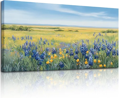 Vista 8 de crmotu Arte de pared de paisaje grande, arte de pared de flores, decoración de pared floral, arte de campo de margaritas para paredes, pinturas