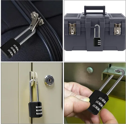 Vista 7 de Faburo - Paquete de 4 candados de combinación pequeña de grillete largo de 2.2 pulgadas Padlock Combination with 3 Digit Codes, Resettable Luggage