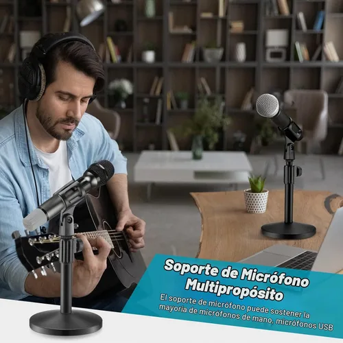 Vista 6 de Hoteam - Soporte de micrófono de escritorio ajustable con clip, base redonda de metal (2 unidades)