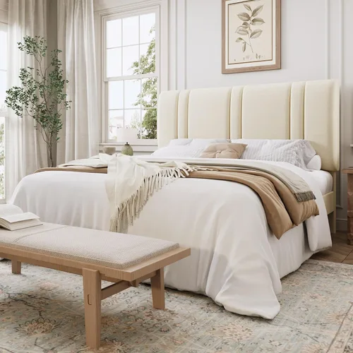 Vista 15 de SHA CERLIN Base de cama de plataforma de tamaño completo, cama tapizada de terciopelo con cabecera ajustable, diseño capitoné de canal vertical