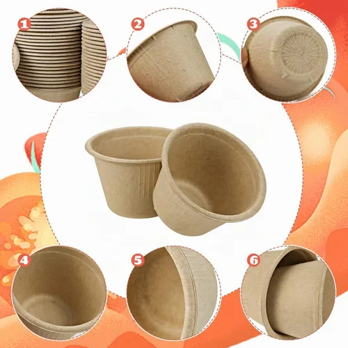 Vista 4 de 200 cuencos de papel biodegradables naturales de caña de azúcar de 4 onzas, cuencos de papel compostables para ensalada, sopa caliente, pasta