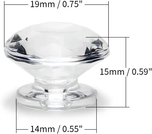 Vista 2 de MroMax 2 piezas de mango pequeño, perilla acrílica de diamante, mini perillas autoadhesivas, perilla de tamaño pequeño de 0.748 in de diámetro