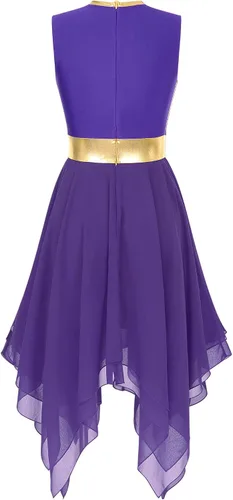 Vista 4 de Women's Asymmetrical Praise Dance Costume Sleeveless Color Block Lyrical Modern Dance Dress