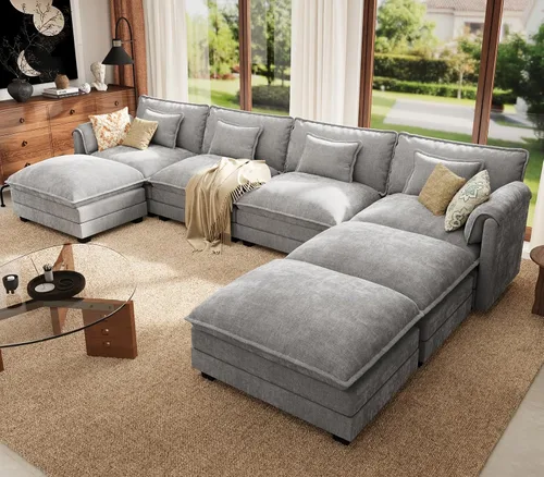 Vista 36 de ELUCHANG Sofá Seccional Modular en Forma de L de 113 pulgadas, cómodo sofá nube de 4 asientos con otomana móvil, sofá de asiento profundo para sala