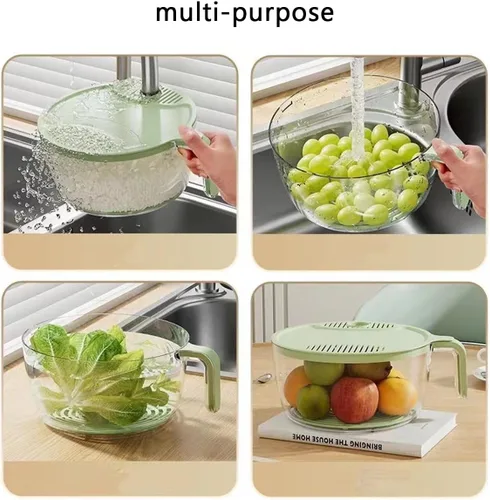 Vista 6 de Cesta multifuncional para fregadero, colador de arroz, cuenco, filtro de lavado, colador de plástico, lavadora automática de arroz, colador de Beige