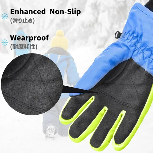 Vista 2 de Kids Ski Snow Gloves, Waterproof Winter Mittens for Boys Girls #01 azul