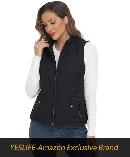 Vista 6 de YESLIFE 2025 Chaleco acolchado para mujer con un bolsillo interior - Chaleco ligero con cuello alto para mujer, Negro azulado., Grande