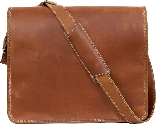 Vista 5 de VC VINTAGE COUTURE 18 pulgadas cuero completo solapa mensajero hecho a mano bolsa portátil bolsa bolsa bolsa de mensajero acolchado marrón, Marrón
