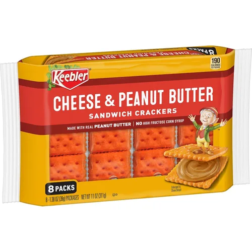 Vista 2 de Keebler Galletas tipo sándwich, aperitivos para el almuerzo, queso y mantequilla de maní (4 bandejas, 32 paquetes)