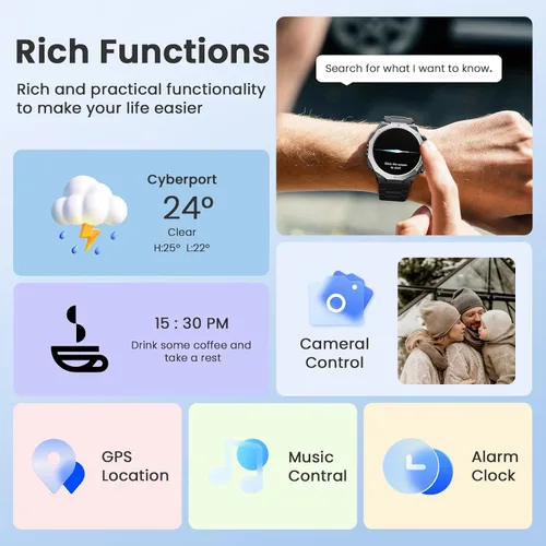 Vista 6 de Relojes inteligentes militares para hombres (respuesta/hacer llamadas), reloj de fitness de 1.39 pulgadas con monitor de sueño con podómetro