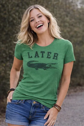 Vista 3 de Camiseta de cocodrilo para mujer, divertida camiseta con texto en inglés "Gator Joke Ssaying" Verde jaspeado - cocodrilo