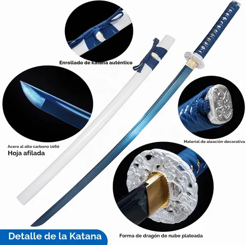 Vista 2 de Wuton Espada Katana real afilada 1060 de acero de alto carbono, espada samurái real de espiga completa lista para batalla, espadas samuráis