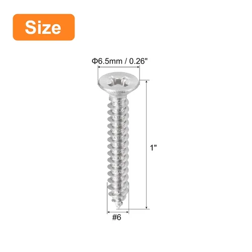 Vista 2 de uxcell Tornillos de chapa metálica de cabeza plana #6x1, 50 tornillos de madera Phillips Drive Tornillos de acero inoxidable 304 Autoperforantes
