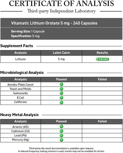 Vista 3 de Vitamatic Orotato de litio de 5 mg, 240 cápsulas vegetales, sin OMG, sin gluten.