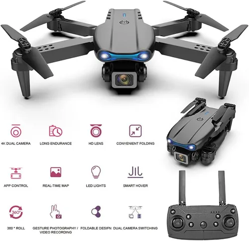 Vista 2 de Sonilco Mini dron E99 con doble cámara, retención de altitud, despegue/aterrizaje con una tecla, diseño plegable, giroscopio, modo sin cabeza, 2