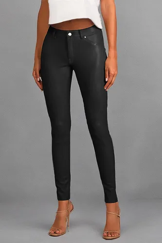 Vista 8 de Hybrid & Company Pantalones de piel sintética para mujer, ajustados, elásticos, a la moda