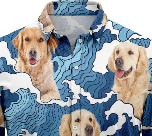 Vista 2 de Camisas hawaianas con fotos personalizadas para perros para hombres, camisas tropicales de manga corta para hombre y mujer, serie 05