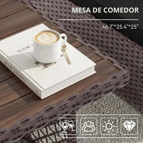 Vista 5 de Juego de muebles de patio, 7 piezas, juego de comedor al aire libre, juego de conversación de ratán para todo tipo de clima, sofá modular de comedor