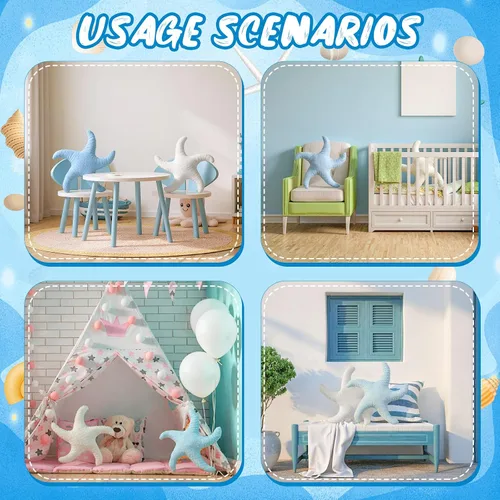 Vista 5 de Tatuo 2 almohadas de playa bonitas con forma de pez de estrella de mar de 22 pulgadas, almohadas de felpa con forma de estrella de playa, decoración