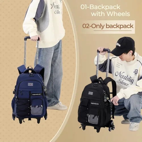 Vista 7 de MITOWERMI Mochila con ruedas para niñas y niños, Negro de 2 ruedas, Mochilas Daypack
