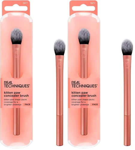 Vista 10 de Real Techniques Cepillo de maquillaje corrector iluminador, cepillo viral de pata de gatito oculta debajo de los ojos e imperfecciones, cubre