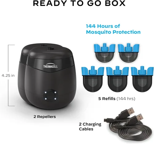 Vista 6 de Thermacell E55 E-Series - Repelente recargable contra mosquitos, paquete de 2 + paquete de recarga de 120 horas, zona de protección contra mosquitos