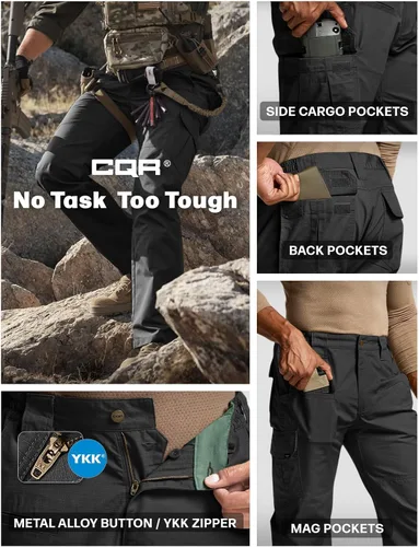 Vista 7 de CQR Pantalones tácticos para hombre, resistentes al agua, pantalones cargo Ripstop, ligeros EDC trabajo, senderismo, ropa para exteriores