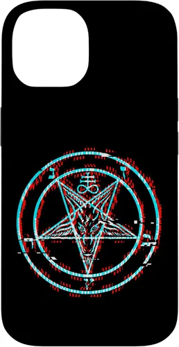 Vista 4 de Funda estética de terror para iPhone 14 Pro Max con pentagrama satánico Baphomet Vaporwave