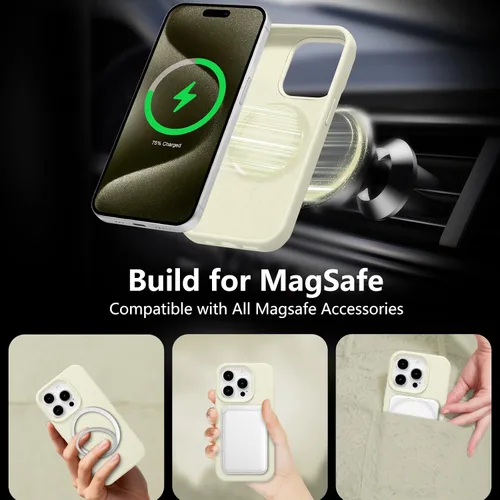 Vista 6 de Funda magnética de silicona para iPhone 13 Pro, color blanco antiguo [Compatible con Magsafe] [Forro de microfibra suave antiarañazos], funda