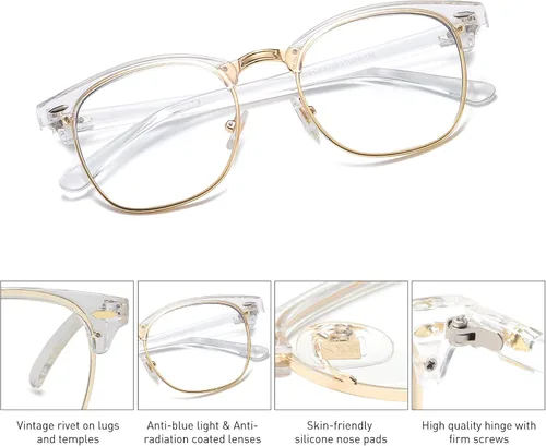Vista 3 de SOJOS Gafas retro semi sin montura con bloqueo de luz azul SJ5018