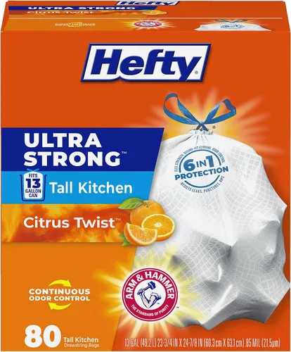 Vista 12 de Hefty - Bolsas de basura para cocina, altas, ultrarresistentes, aroma a cítricos, de 13 galones, 40