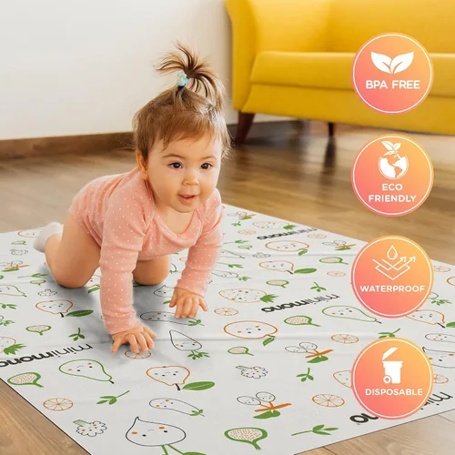 Vista 3 de Minimono Tapete de salpicaduras para bebé debajo de la silla alta – 30 alfombrillas desechables e impermeables – 40 x 47 pulgadas tapete