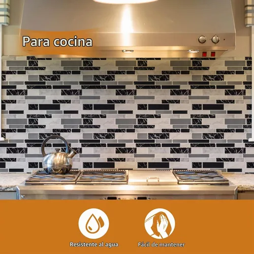 Vista 2 de WOWSTAR 10 hojas de azulejos autoadhesivos para salpicaduras en la pared de la cocina, azulejos adhesivos para salpicaduras en la cocina