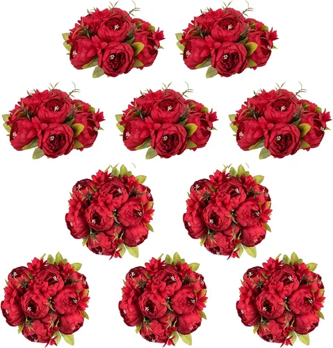 Vista 9 de NUPTIO Bolas de flores flores para centros de mesa: 2 piezas de 9.4 pulgadas de diámetro rosa oscuro peonía artificial arreglo de bolas de flores