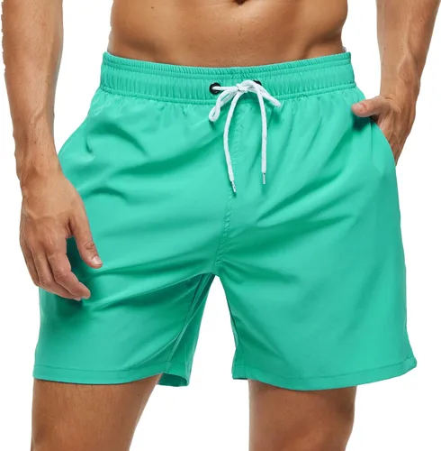 Vista 7 de SILKWORLD Traje de baño para hombre, pantalones cortos de playa de secado rápido con bolsillos Ejército Verde-ag