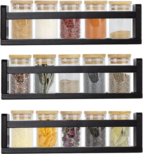Vista 13 de AZSKY Estantes clásicos para libros de guardería, estantes flotantes de madera negra, estantería de pared para decoración de baño, cocina, especias