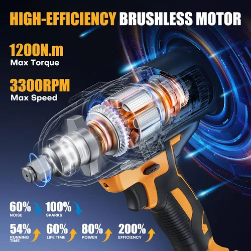 Vista 2 de Takuoo Llave de impacto inalámbrica de 1/2 pulgada, pistola de impacto sin escobillas de 1200 N.m (900 pies-libras), llave eléctrica de alto par