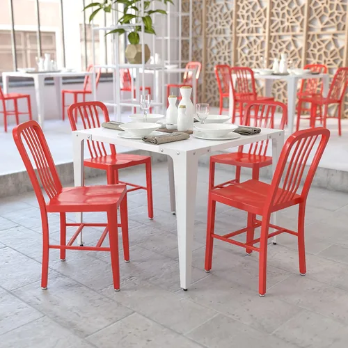 Vista 20 de Flash Furniture Silla de metal rojo de grado comercial para interiores y exteriores