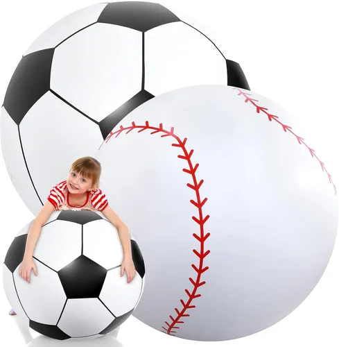Vista 18 de Lewtemi 2 unidades de béisbol y fútbol inflables gigantes de 27 pulgadas, bolas de playa inflables grandes, globos de gran tamaño para fiesta