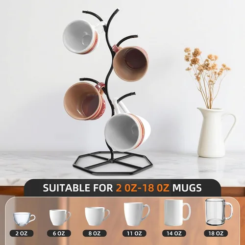 Vista 7 de Beesini 2 paquetes de soportes para tazas de café en forma de árbol, soporte de metal para tazas, estante decorativo para tazas, árbol de tazas