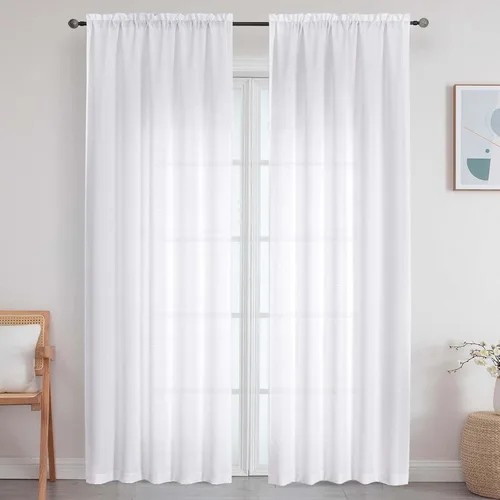 Vista 70 de Cortinas de lino para dormitorio y sala de estar de 96 pulgadas de largo, juego de 2 paneles, con bolsillo para cortinero, filtrado de luz, textura