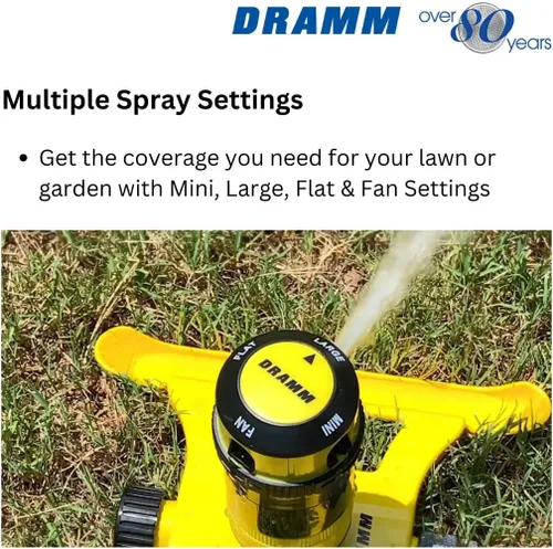 Vista 6 de Dramm ColorStorm - Aspersor de transmisión por engranajes sobre base de metal resistente y duradera, 4 patrones, ideal para áreas pequeñas, medianas