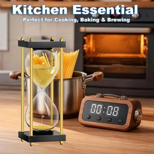 Vista 6 de Reloj de arena de arena de 30 minutos: reloj de arena de madera pequeño, reloj de arena, reloj de arena de oro antiguo 30 minutos, reloj de arena