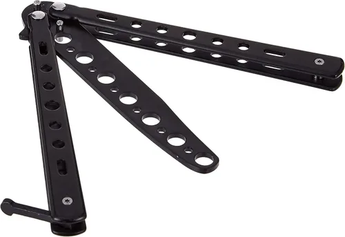 Vista 2 de Herramienta de entrenamiento de cuchillo estilo peine mariposa de práctica de metal negro opaco